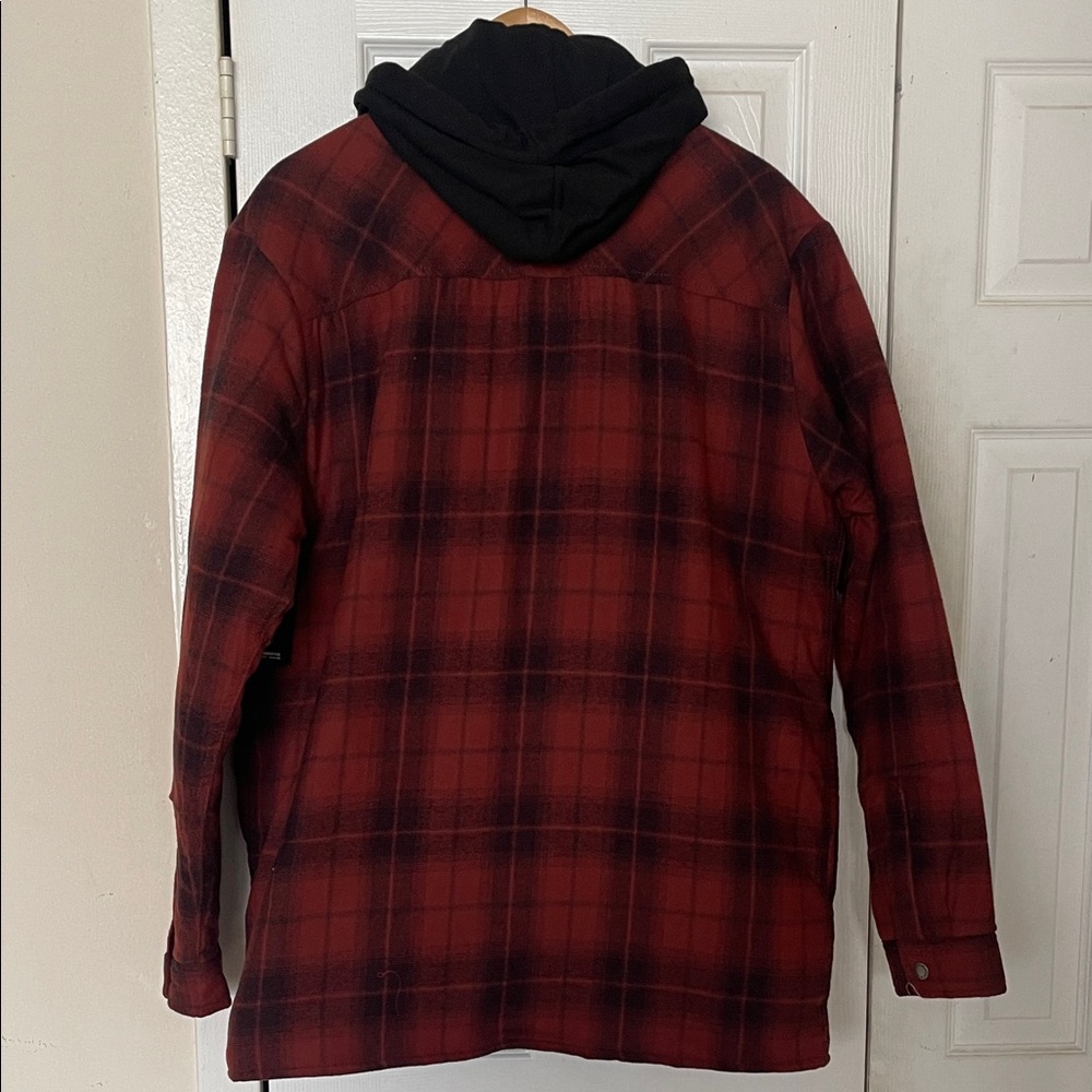 Dickies Hooded Flannel Shirt Jacket Size Large In Rust And Black - Picture 2 of 12